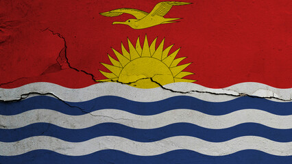 Kiribati flag on cracked wall background, flag with crack line