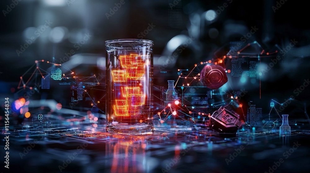 Poster Innovative technology concept futuristic laboratory digital art high-tech environment close-up view science and creation