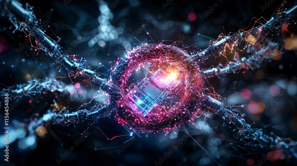 Poster Quantum computing development dynamic visualization in a high-tech abstract environment