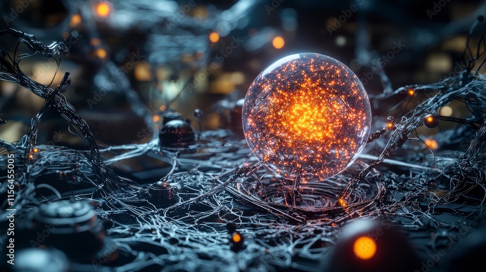 Poster Exploring deep learning algorithms in a high-tech lab digital visualization futuristic environment close-up perspective