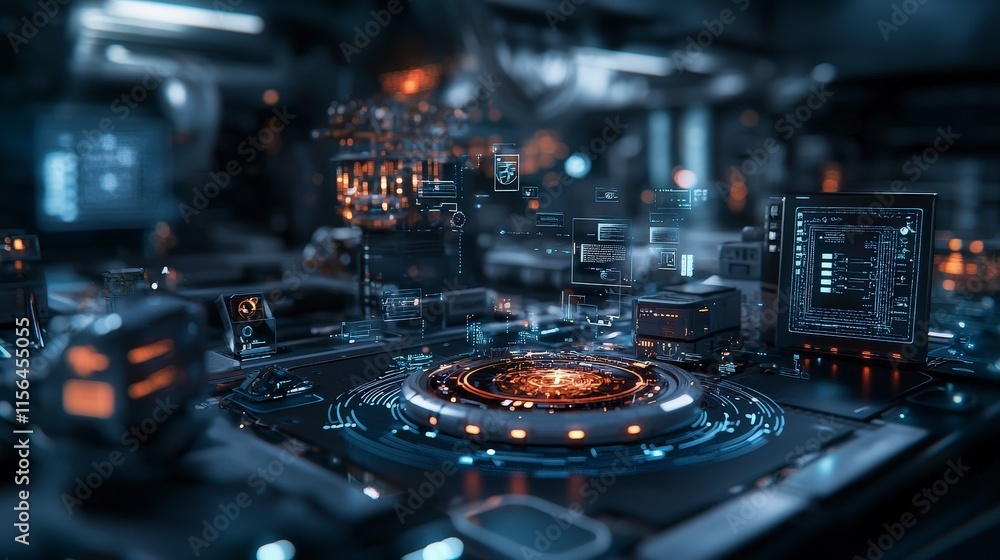 Poster futuristic city network innovations high-tech lab digital interface urban environment close-up advan