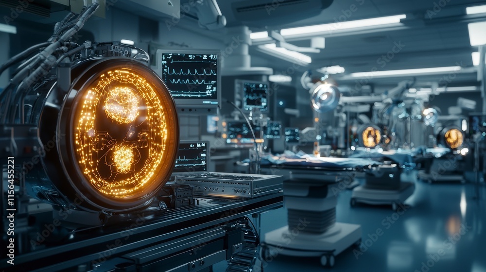 Poster innovative ai healthcare facilities a high-tech future with advanced digital surgery and immersive e