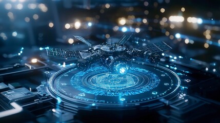 Futuristic space exploration mission advanced orbit digital art sci-fi landscape aerial view cosmic technology