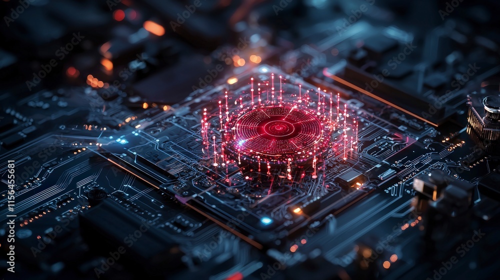 Poster Ai algorithms safeguarding data integrity in a futuristic tech environment digital circuit board abstract concept