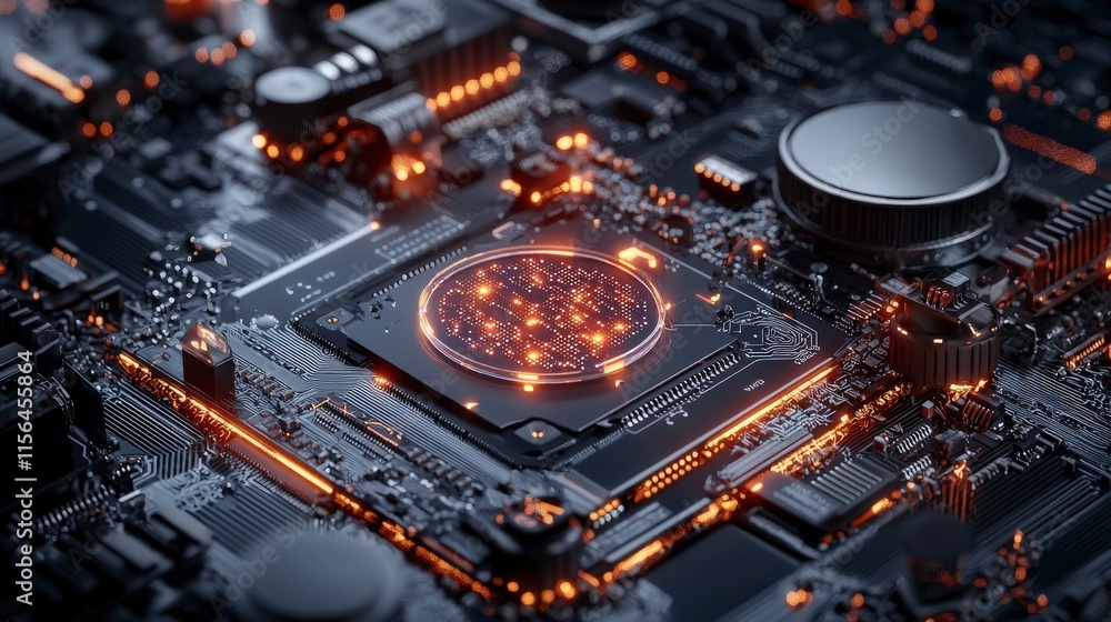 Poster Guarding personal data in the digital era close-up of a high-tech circuit board in a cybersecurity context