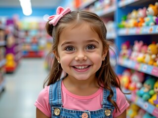 Happy Girl Smiling in Toy Store Child Shopping Fun