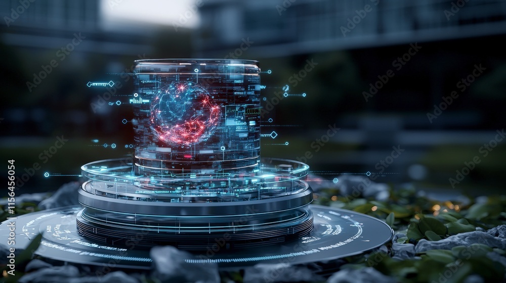 Poster innovative healthcare solutions digital realm conceptual image futuristic environment 3d visualizati
