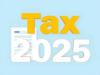 Text Tax 2025 on the calculator and taxes documents. Business and Annual tax concept.
