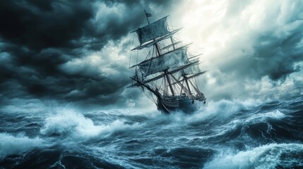 A ship sailing through a storm, representing determination to keep moving forward despite obstacles.