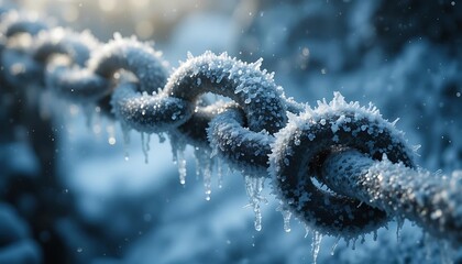 Frozen Chain Links Icicles Winter Scene