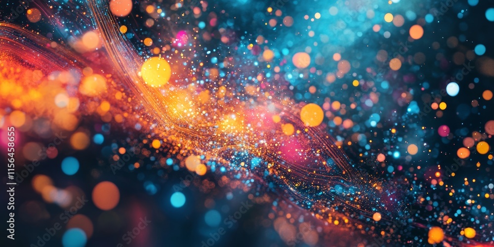 Poster a dynamic abstract background featuring vibrant bokeh lights and colorful sparkling particles, perfe