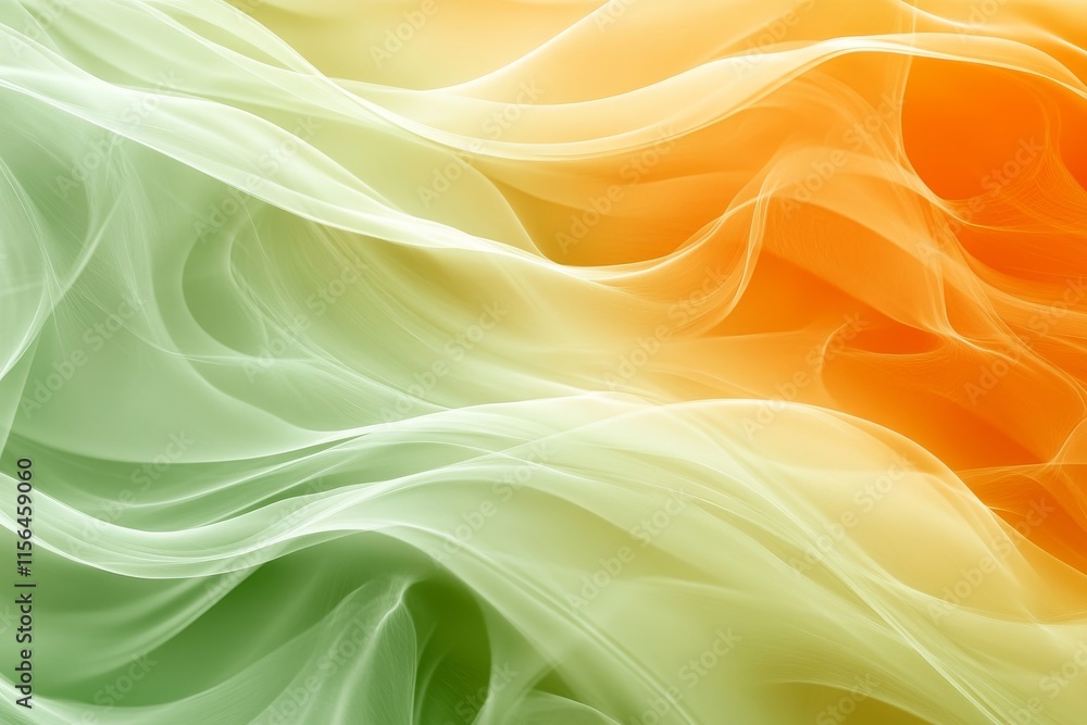 Poster a colorful pattern with green, yellow, and orange stripes. the stripes are overlapping and the patte