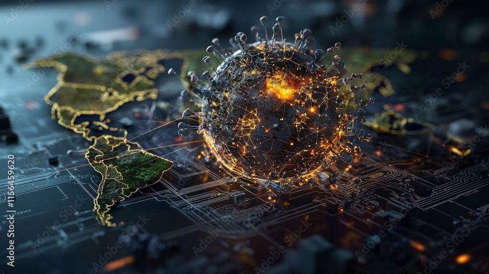 Leinwandbilder global response to pandemic digital map illustrating public policy strategies in science technology 