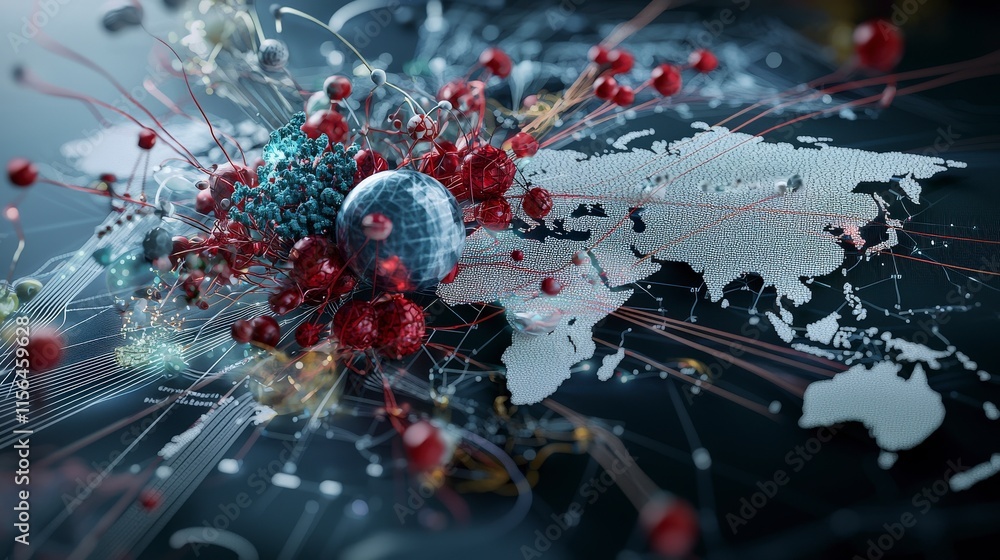 Poster Global response to public policy issues illustrated on a digital map virtual environment 3d visualization conceptual art