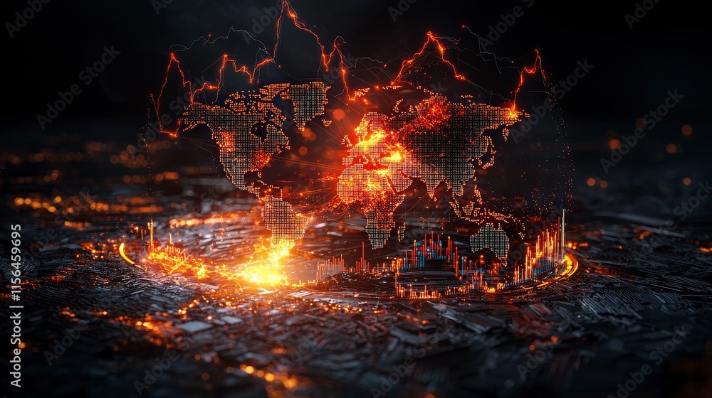 Fototapete global trade uncertainty visualization digital environment data analysis impact overview business in