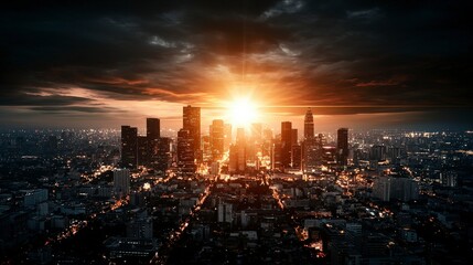 Obraz premium Glowing cityscape symbolizing progress towards social innovation urban center digital art nighttime aerial view