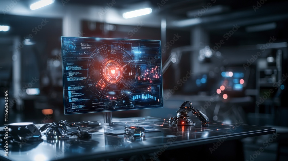 Poster Ai-powered tools and interfaces high-tech office digital display futuristic environment close-up innovation in technology