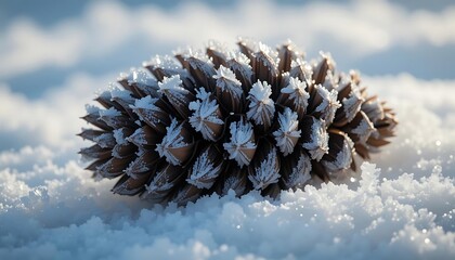 Frosty Pine Cone Nestled In Winter Snow