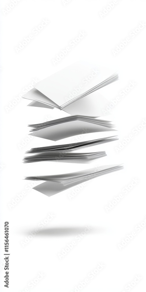 Aufkleber a stack of papers is shown in the air. the stack is made up of many sheets of paper