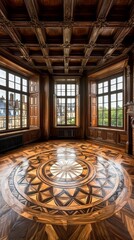 Obraz premium Elegant Circular Parquetry Floor in Rustic Room