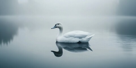 Obraz premium White swan on calm water