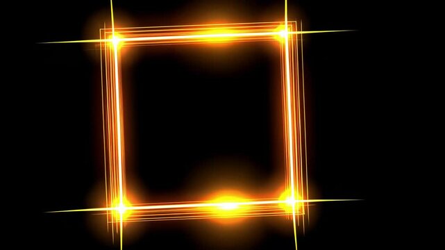 Abstract Golden square rhombus frame Portal with glowing golden lines isolated on black background, looped transparent alpha matte overlay  VFX