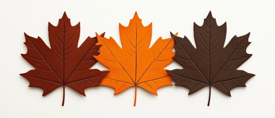 Three stylized autumn leaves in warm colors.