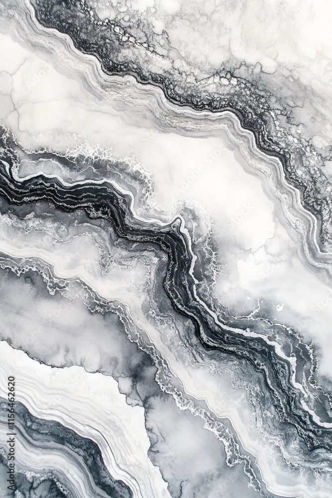 Poster high-resolution image of abstract marble texture featuring black and white swirls, perfect for desig