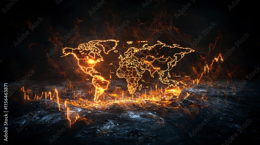 Poster Global events impact on economy visualized digital graph abstract environment data visualization concept