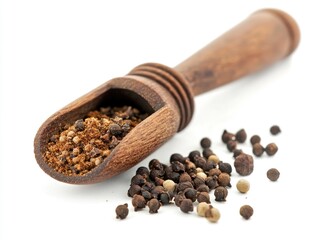 Peppercorn filled wooden spoon
