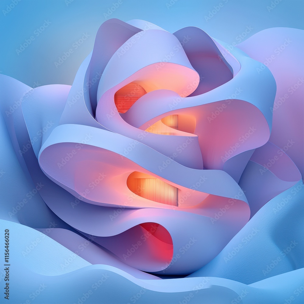 Poster futuristic abstract architecture swirling geometric design modern building ai render