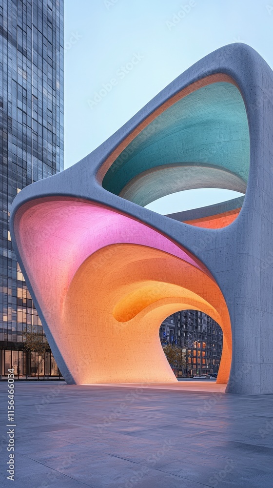 Poster futuristic abstract architecture colorful geometric design urban setting