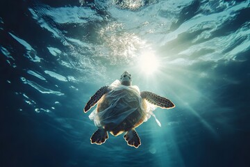 Ocean's Sorrow: A Sea Turtle Entangled in Plastic