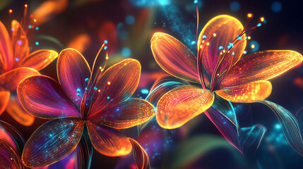 Glowing neon flowers background wallpaper