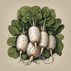 "Creative Daikon Radish Illustration: Hand-Drawn Designs with a Whimsical Twist"