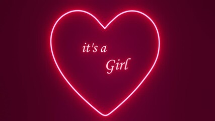 its a baby GIRL text isolated on neon retro heart shaped background