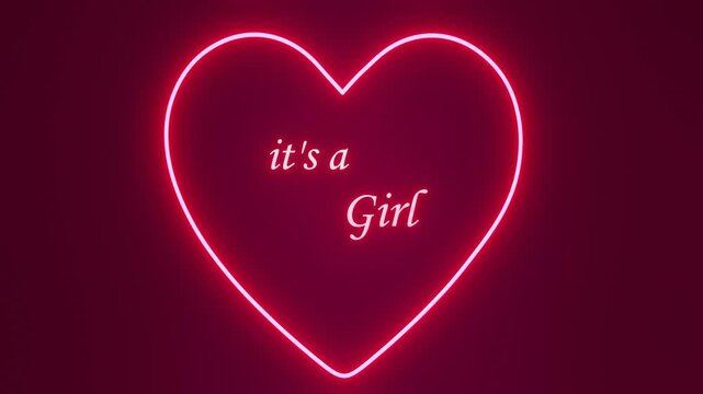 its a baby GIRL text isolated on neon retro heart shaped background