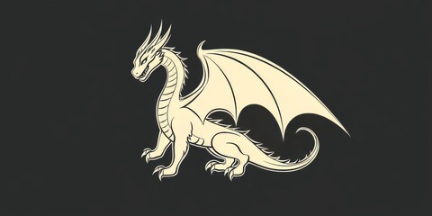 Fototapeta premium Elegant dragon illustration showcasing intricate details and graceful wings against a dark backdrop, perfect for fantasy-themed projects.