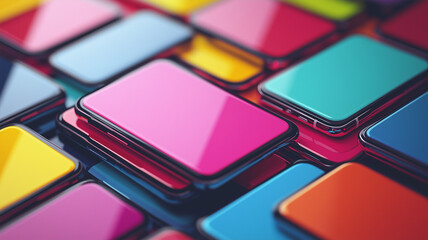 Fototapeta premium Generic smartphones with pastel colored screens stacked on top of each other.