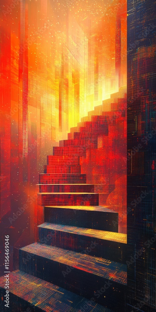 Poster a staircase with red steps. the steps are made of stone. the staircase is in a building