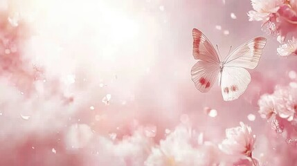 Soft pink blossom background with butterfly.