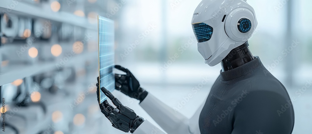 Poster advanced robot handling silicon wafer in high tech factory