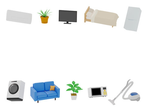 家具と家電のフレームイラストClip art of furniture and home appliance frame