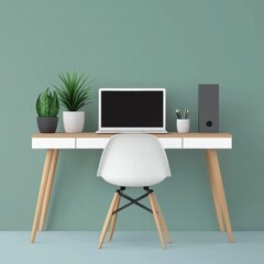 Modern Flat Illustration of a Stylish Workspace with Desk and Laptop