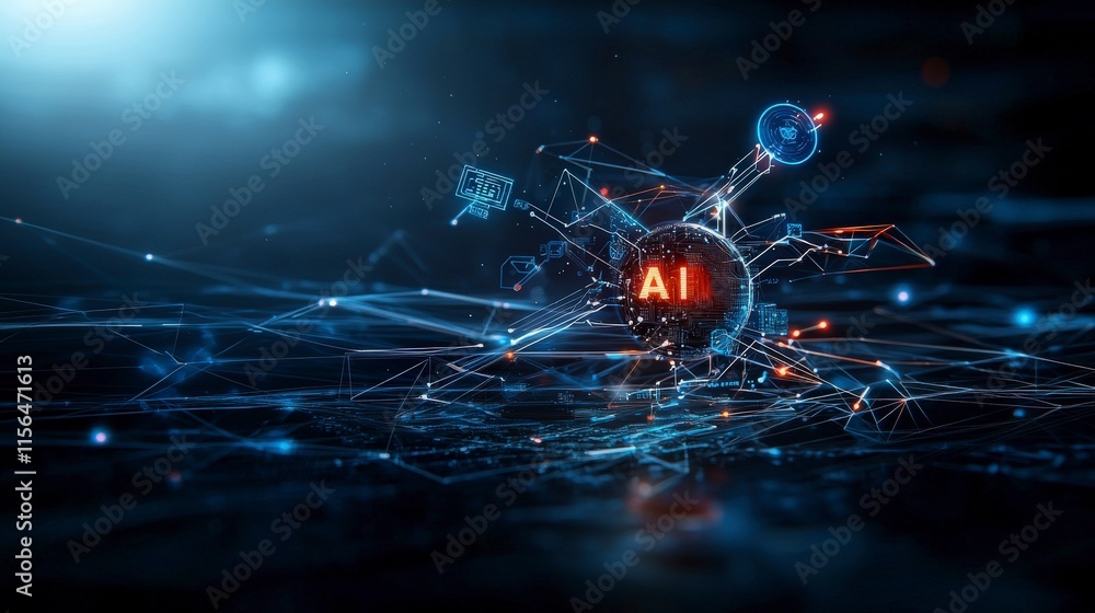 Poster Interconnected technologies showcase virtual space digital art futuristic environment abstract viewpoint innovation concept