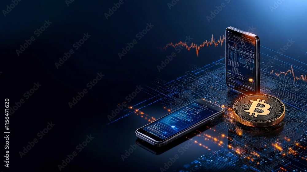 Leinwandbilder overhead view of modern digital finance minimalistic blockchain technology and cryptocurrency market