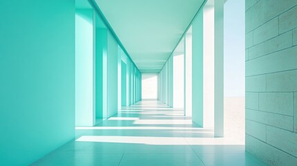 Fototapeta premium Modern architectural hallway with teal glass walls