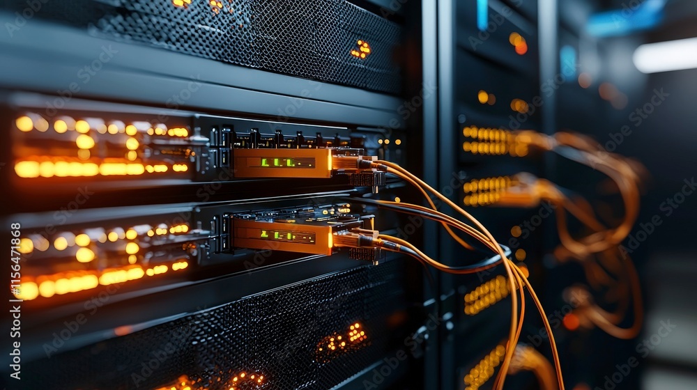 Poster Network security systems overview data center technology image high-tech environment close-up view multilayered protection