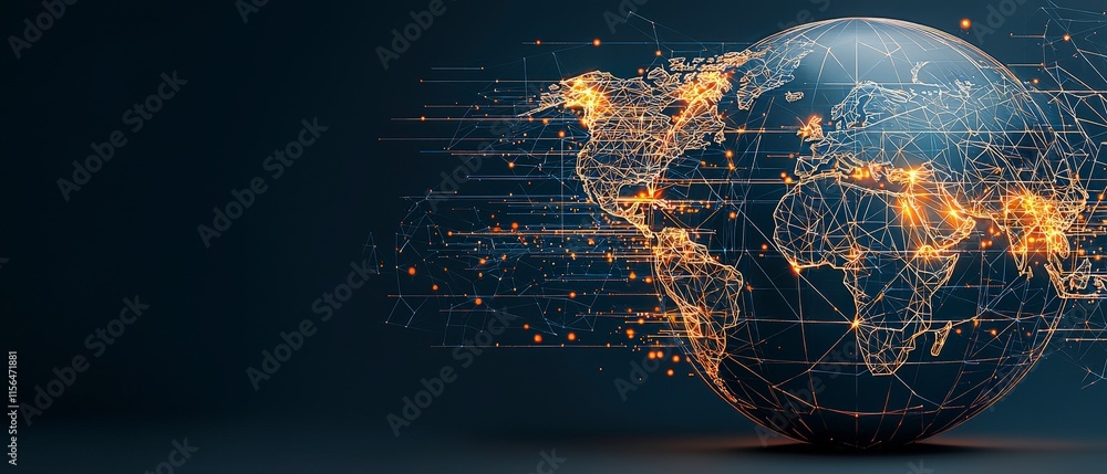 Poster global network connection illuminated digital world map