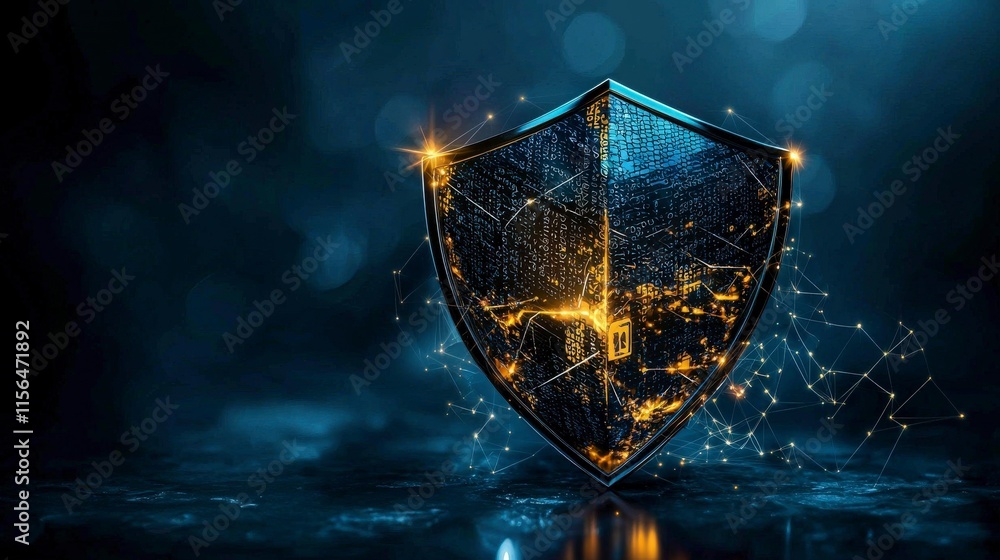 Poster secure data protection shield icon digital environment graphic design technology concept cybersecuri